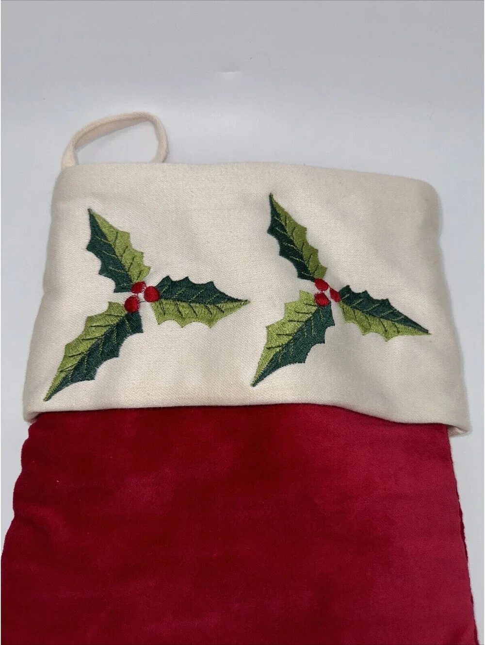 Simple Socks Cut & Stitch Christmas Stocking Red With Holly Embroidery 20” Long